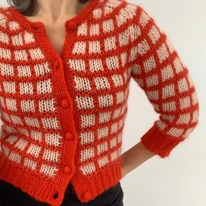 Vintage Lucky Brand Red Fuzzy Plaid Cardigan